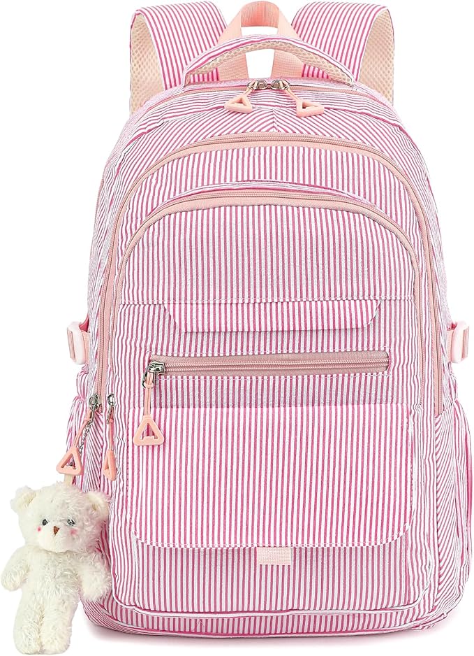 PRLINJSK Girls Backpack for College High Middle School Student, Cute Aesthetic Bookbag for Teens Women with Accessories