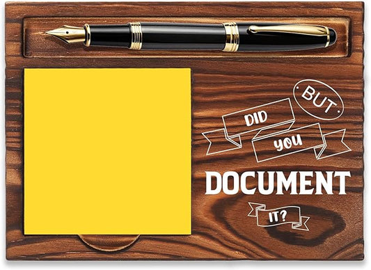 FOUGSTA Funny Office Gifts for Accountant, Gag Office Gifts for Accountant, Gag Desk Decor Gift for Coworker,Wooden Notepad Pen Holder With Funny Quotes,16.5 x 12 x 1.5 cm,XXN12