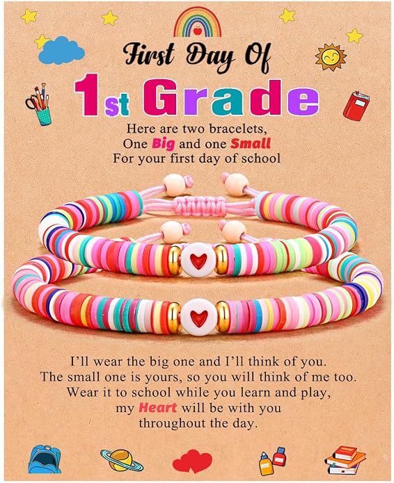 UPROMI First Day of Preschool/Kindergarten/1st Grade/2nd Grade/School Gift, Back to School Bracelet Mommy and Me Dad and Son