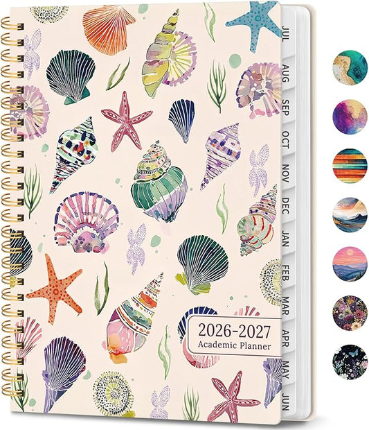 Academic Planner 2026-2027, Weekly and Monthly Calendar Book, July 2026 – June 2027, Hardcover Planner with Tabs, Perfect for Teachers, Students, Women & Men, A5 (6.4" x 8.5") - Sea Shell