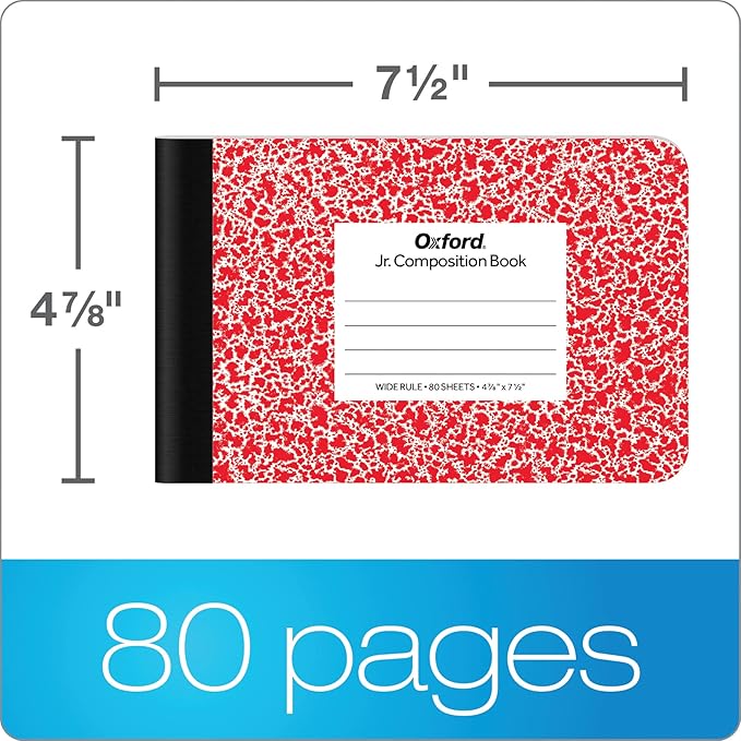 Oxford Composition Mini Notebooks, Cover Colors Vary, Wide Ruled Paper, 4-7/8 x 7-1/2 Inch School Journals, Assorted Color Covers, 80 Sheets per Book (63779), 6 Count (Pack of 4)