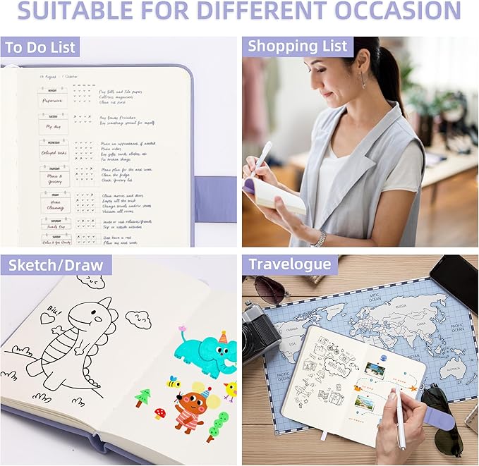 BOBO RABBIT Blank Journal Small Pocket Leather Notebook No Lines for Drawing Plain Sketch Book Cute Cartoon Fruit Grapes Unlined Journal for Travel Work School, 200 Pages, 3.7"X5.9"