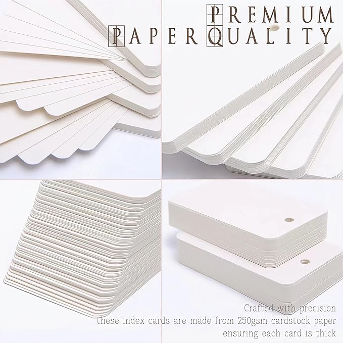 8 Pack Blank Flash Cards,Index Cards with Binder Rings for Studying,Note Card with Study Cards,250gsm Index Notecards,White Study Cards Note Cards Kraft Paper Cards(3x5in,50 Sheets per Set)