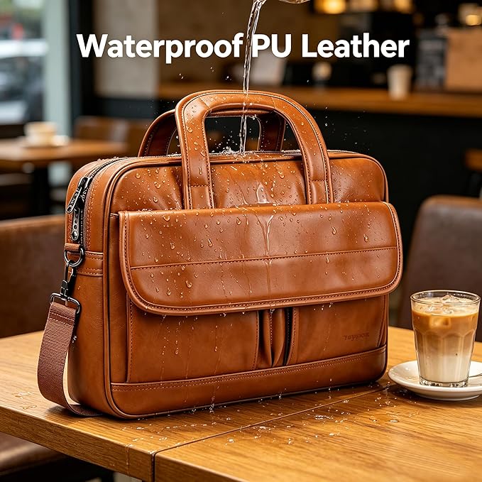 Taygeer Leather Laptop Bag for Men Women, Premium Laptop Briefcase Fits Up to 15.6 Inch Notebook, Waterproof Portable Shoulder Messenger Crossbody Bag Carry On Case for Travel Business Office, Brown