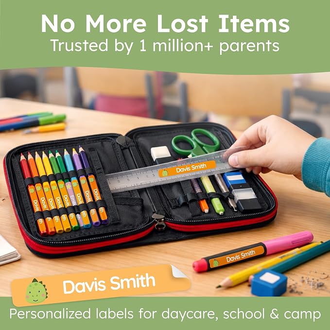Personalized Kids Name Labels for Pencils Red [75pcs] - Waterproof Name Stickers for School & Daycare - Pencil Custom Name Stickers - Children Name Stick On Labels for Pens (2.0”x0.3”)