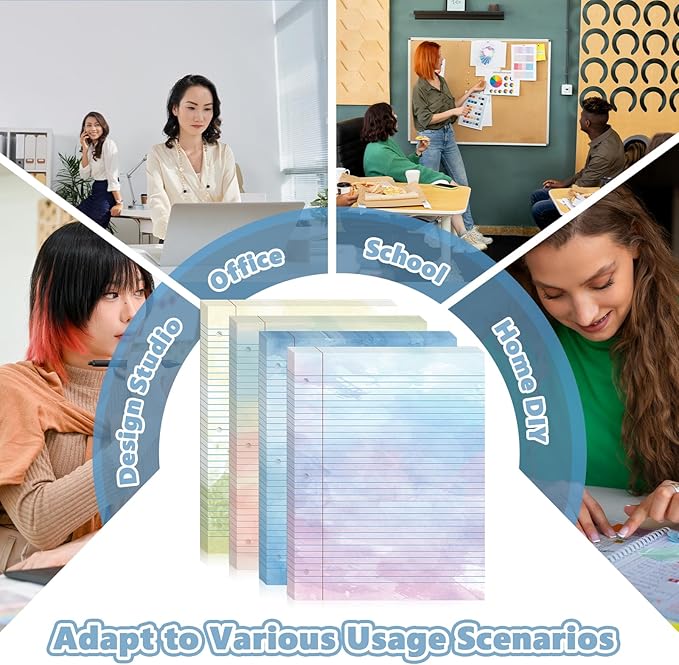 400 Sheets Letter Size Colored Loose Leaf Paper College Ruled For 3-Ring Binder 8.5" × 11" Colored Lined Filler Notebook Paper College Ruled Notepad 3-Hole Punched Watercolor 80gsm For School Office