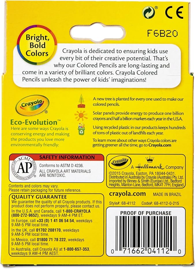 Crayola 684112 Short Barrel Colored Woodcase Pencils, 3.3 mm, 12 Assorted Colors/Set