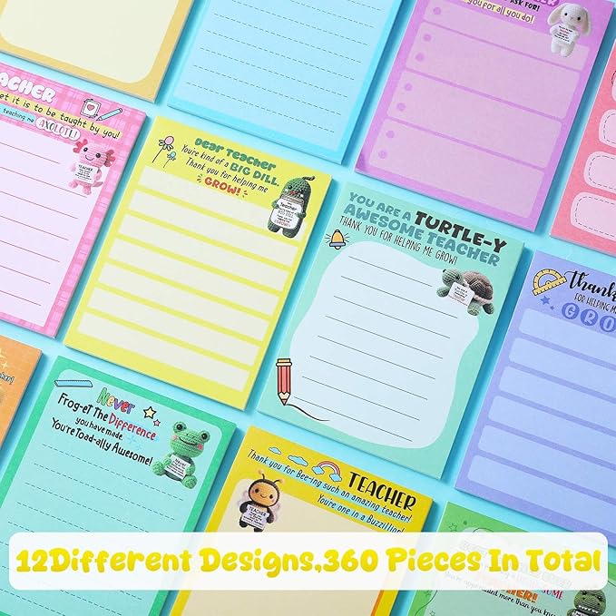 Pajean 12 Pcs End of Year Teacher Gifts Teacher Appreciation Notepad Gift Sets Lined Notepads to Do List Memo Notepads for Graduation Present Colored Cute Sticky Paper Notes Supplies(Punny Style)