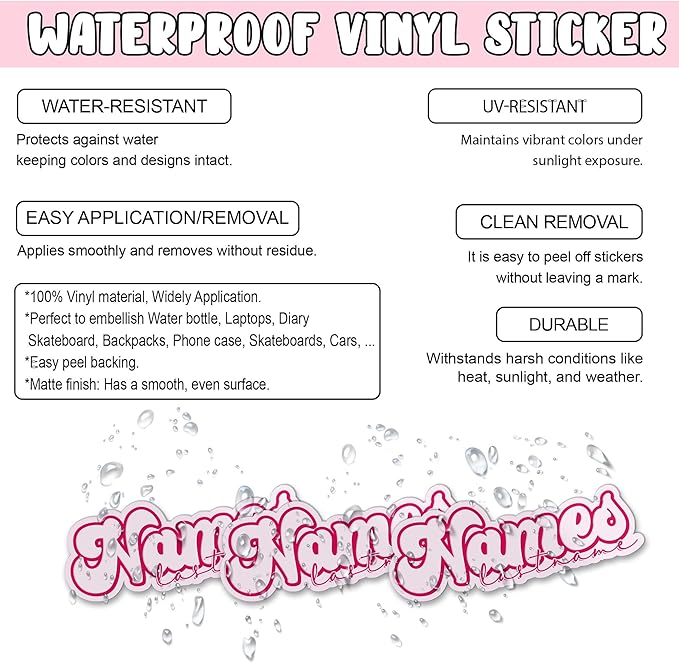 Custom Name Retro Style Sticker Personalized Color First Name Last Name Stickers 90s Cute Decal Waterproof Vinyl Decal for Water Bottles Tumbler Laptop Hard Hat Car Kindle Gifts for Kids Girl Boy