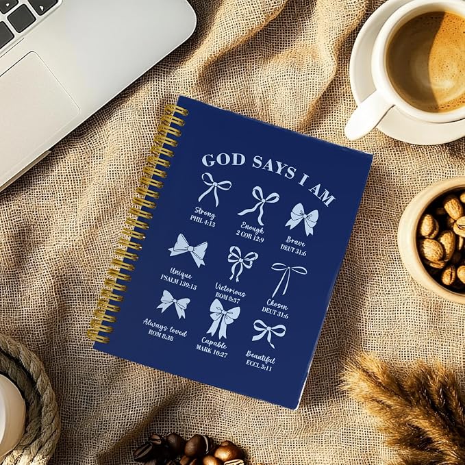 THDSE Bible Journal for Women, Christian Prayer Journal Notebook Gifts for Teen Girls Kids, Bible Study Supplies, Cute Bows Church Faith Journaling Hardcover Spiral Notebook 5.5 X 8.3(Navy Blue)