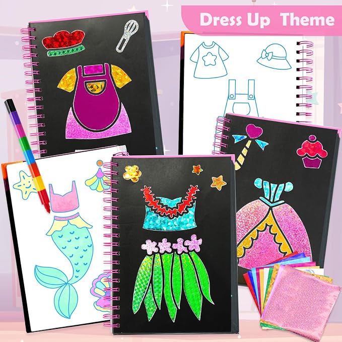 FUNNYB&G Mess-Free Foil Art Craft for Girls Ages 4-10, Kids Birthday Gift