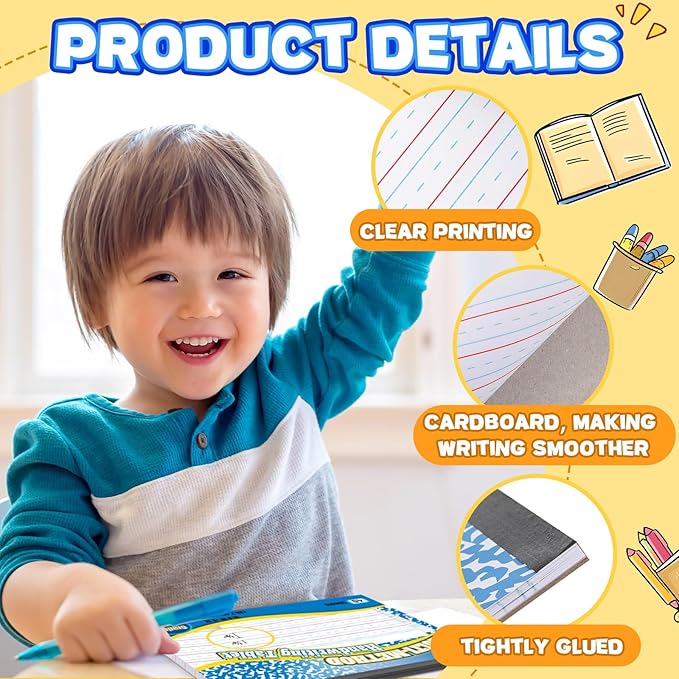 Henoyso 160 Sheets 8 x 10.5 Inch Handwriting Paper Kindergarten Writing Paper Primary Writing Tablet for Kids, Back to School Supplies Bulk Practice Double-sided Printing, Grades 2&3