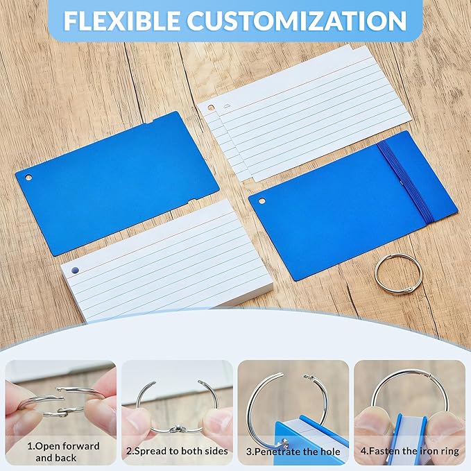 NEEWAY Ruled Index Cards with Ring 3x5 Inches, 200 Count Note Cards Lined, Flash Cards with Rings for Studying, Home and Office (Blue)