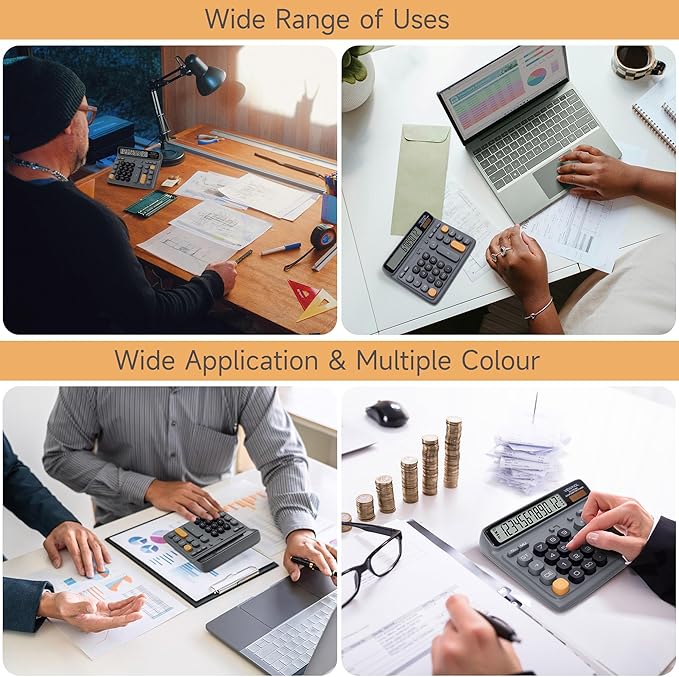 VEWINGL Desktop Calculator with Extra Large LCD Display, 12-Digit Dual Power Solar & Battery Calculator, Big Button Office Calculator for Accounting, Home, School & Business Use (Charcoal Gray)