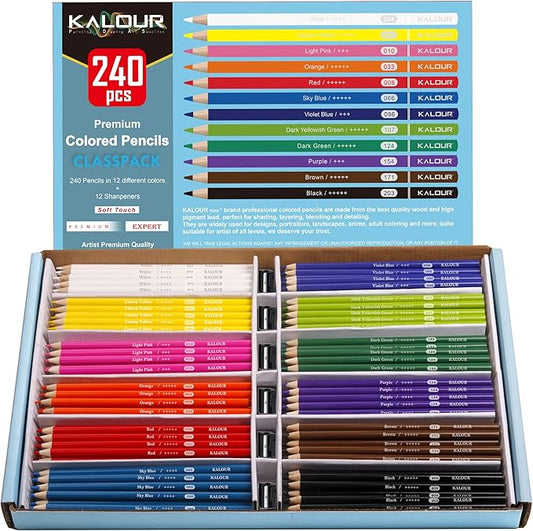 KALOUR Premium Colored Pencils Bulk,12 Assorted Vibrant Colors,240 Count Total,School Classroom Supplies For Kids Teachers,Pre-sharpened Artists Colored Pencils for Adult Coloring Book