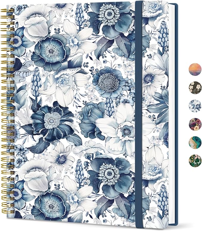 Taja Large Spiral Lined Journal for Women, 8.5" x 11" Notebooks for Work Collge Ruled, A4 Aesthetic Cute Journaling Notebooks for Writing, Plastic Cover, Blue Floral