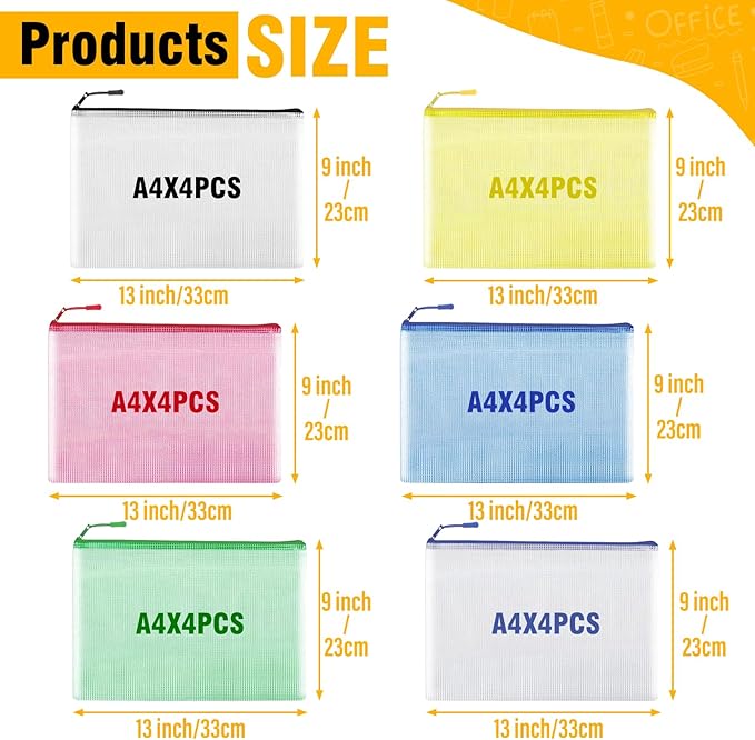 36pcs Large A4 Mesh Zipper Pouch File Bags YOPCDJ Reusable Zippered Pouches for Organizing Classroom, Board Game Storage, Puzzle Bags