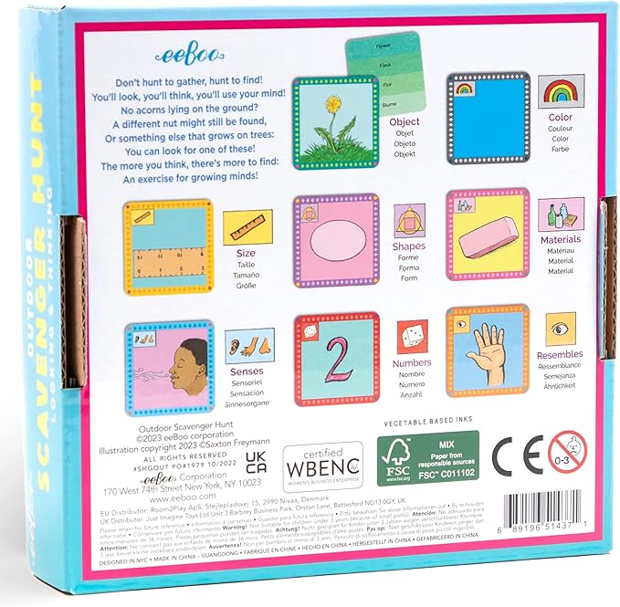 eeBoo: Scavenger Hunt Outdoors Game, 50 Illustrated Finding Cards, Develops Observation and Analytical Skills, for Ages 3 and up
