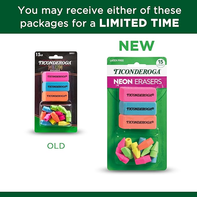 Ticonderoga Dixon Office & School Eraser Combination Set, 15 Eraser Multi-Pack, Multicolored (38931)
