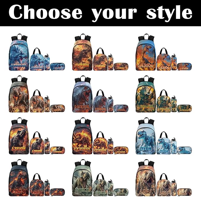 M YESCUSTOM Pesonalized Boys School Backpack Lunch Bag Set with Name, Animal Custom Bookbag Kindergarten Kids Waterproof Nylon Travel Picnic School Bag Pencil Pouch