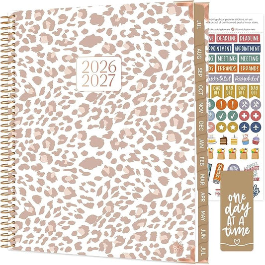 bloom daily planners HARDCOVER Planner 2026-2027 (8.5" x 11") Academic Year (July 2026 - July 2027) - 13 Months Task Goal Planner for Women - Monthly & Weekly Agenda Book - Tan Leopard