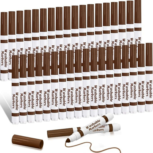 36 Pcs Dark Brown Washable Markers Bulk Coloring Broad Line Markers for Kids Conical Tip Drawing Pen for Christmas, School, Travel Art Baby Shower Gender Reveal Party Supplies, Ages 6+