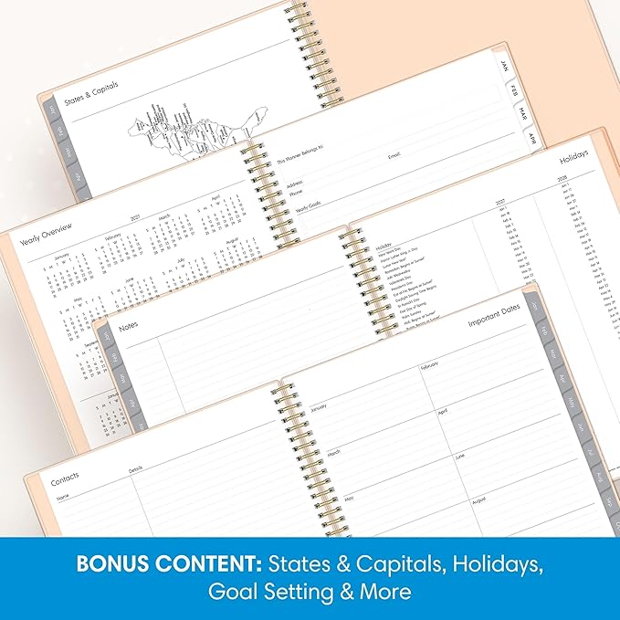 Blue Sky 2027 Weekly and Monthly Planner Calendar, Includes January 2027 - December 2027, 8.5" x 11", Flexible Cover, Wirebound, Laminated Tabs, Storage Pocket, Enterprise Blush Pink