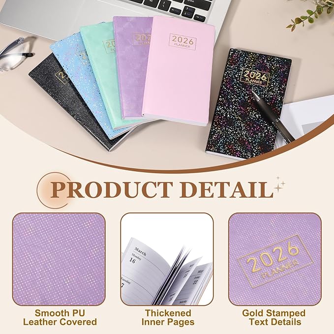 PATIKIL 2026 Daily Planner Notebook, 6.8 x 3.8" 64 Sheets Undated to Do List Daily Weekly Monthly Goals Pocket Notebook for Office Home Study Work Weeding Time Management, Laser Purple