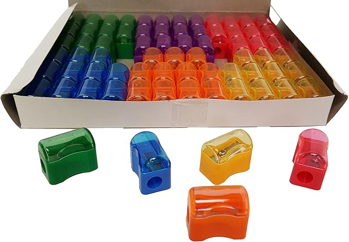 Pencil Sharpeners for Kids with Removable Neon Colored Lids (144 Pack)
