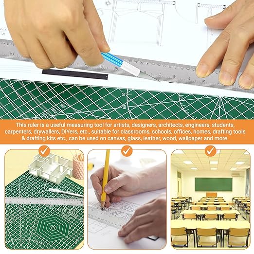 Stainless Steel Metal Ruler with Non-Slip Cork Back for Home Improvement, Planner Accessories, College School Supplies, Drafting Tools, Architecture Supplies, 30.5 Centimeters & 12 inches