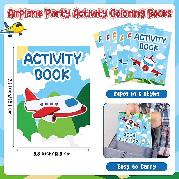 JAPBOR Airplane Party Coloring Books - 24PCS Mini Airplanes Theme Activity Color Book Bulk for Kid Party Favors, Cartoon Plane Small Colouring Pages for Birthday Gifts Class Drawing Painting Game