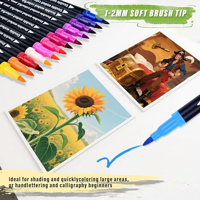 36 Colors Brush & Fine Dual Tip Art Markers Set for Adult Kids Coloring, Dual Tip Colored Pens Markers Quick Drying Without Fading ,Water Based Marker for Painting,Calligraphy, Doodling Journal