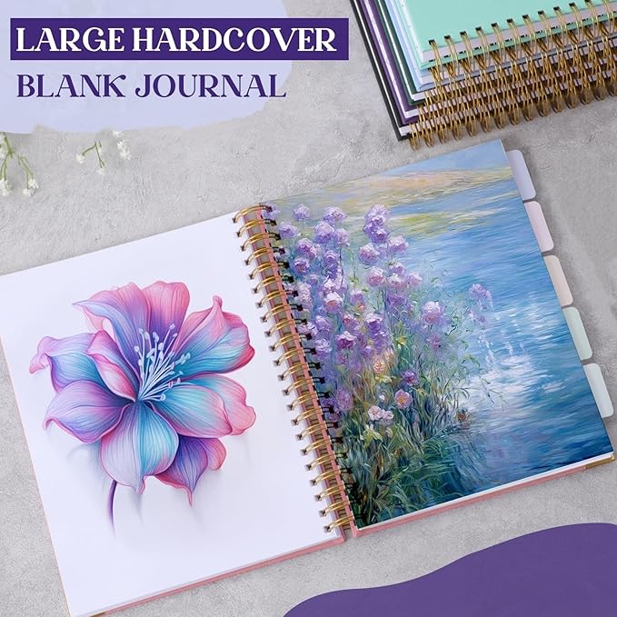 Blank Spiral Notebook, Sketch Book, 8.5" x 11", 300 Pages Hardcover Leather Sketchbook, Large Unlined Notebook Journal for Women Men, No Bleed Thick Paper Sketchbook for Drawing, Pink Sketch Books