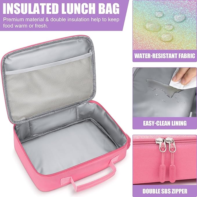 Fimibuke Kids Bento Snack Lunch Box with 4 Compartment, Insulated Lunch Bag, Stainless Steel Vacuum Thermo Food Jar, Ice Pack, Utensils Set, Birthday Gifts for Age 3-12 Back to School Toddler Girl Boy