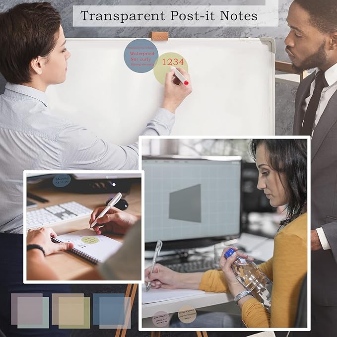 YOUDEFUL 800Pcs Transparent Sticky Notes, 2.76"x2.76" Clear Round Sticky Notes, Waterproof Translucent Sticky Note Pads for Books Annotation, Clear Post it Notes for Bible Study, School, Office