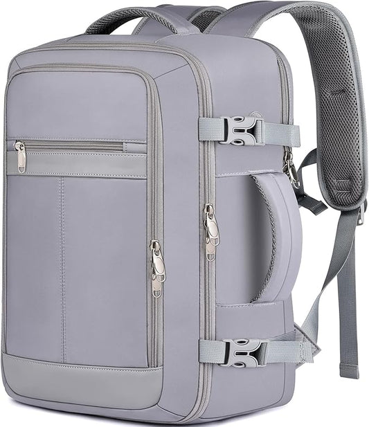 EZUOLA Personal Item Travel Backpack for Men Women,Carry On Backpack with Shoe Pouch, TSA 15.6inch Laptop Mochila Flight Approved,College Teacher Bag Casual Daypack for Hiking Outdoor Weekend,Grey