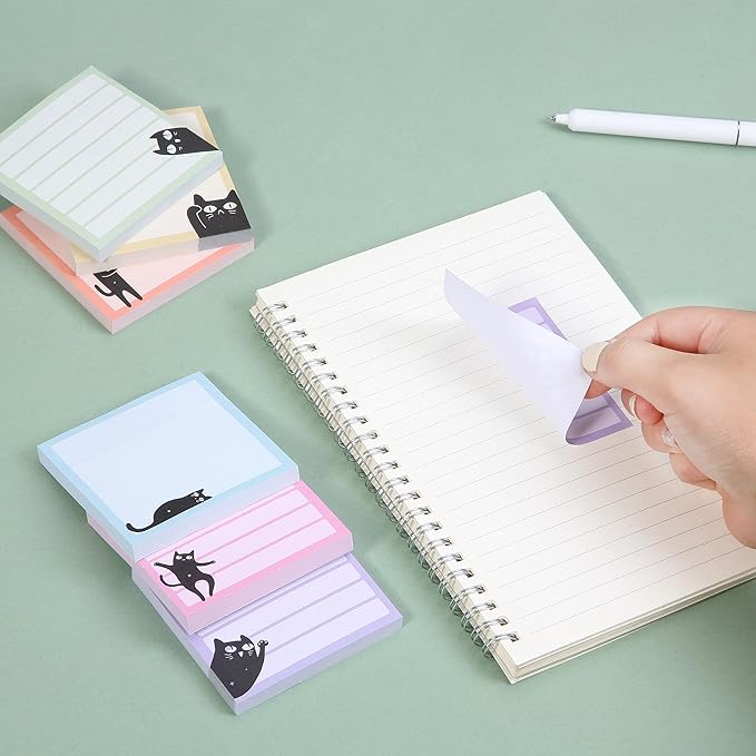 Mr. Pen- Black Cat Sticky Notes Set, 3" x 3", 6 Pads, 480 Sheets, Black Cat Sticky Notes, Memo Pads, Self-Stick Note Pad for Office, School, Home, Study & Organization