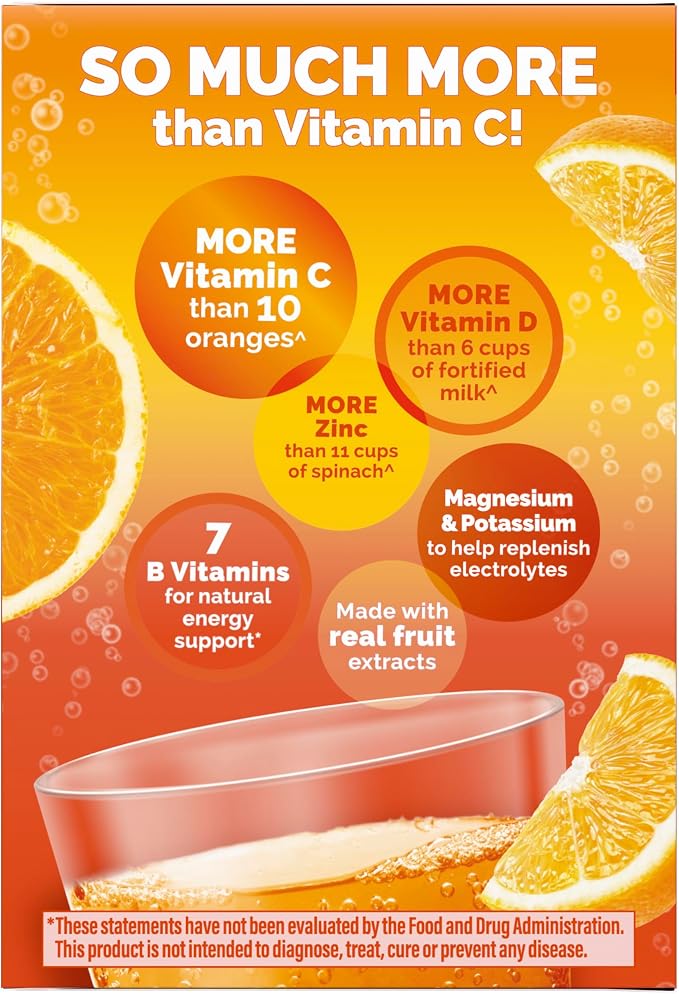 Emergen-C 1000mg Vitamin C Powder for Daily Immune Support Caffeine Free Vitamin C Supplements with Zinc and Manganese, B Vitamins and Electrolytes, Super Orange Flavor - 30 Count