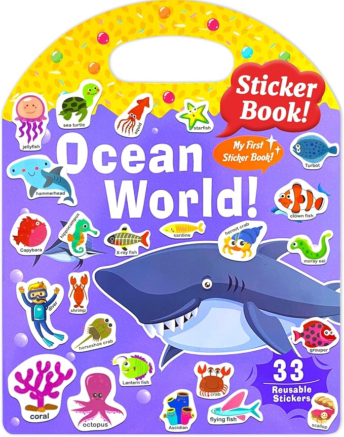 Benresive Reusable Sticker Book for Toddlers, Travel Stickers for Kids, Toddler Crafts Activities Toys, Birthday Gifts for Boys & Girls - Ocean World