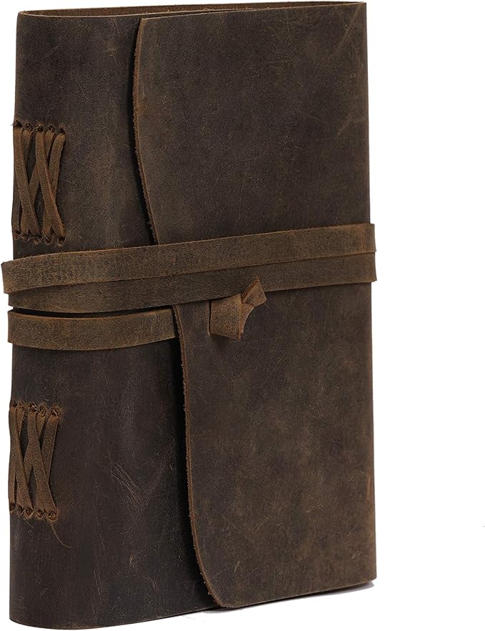 Leather Journal Travel Diary, Handmade Vintage Bound Notebook For Men & Women, Antique Finish, Genuine Buffalo Leather- Quality Unlined Paper Perfect for Notes, Art Sketchbook, 8X6 Inches, Cream