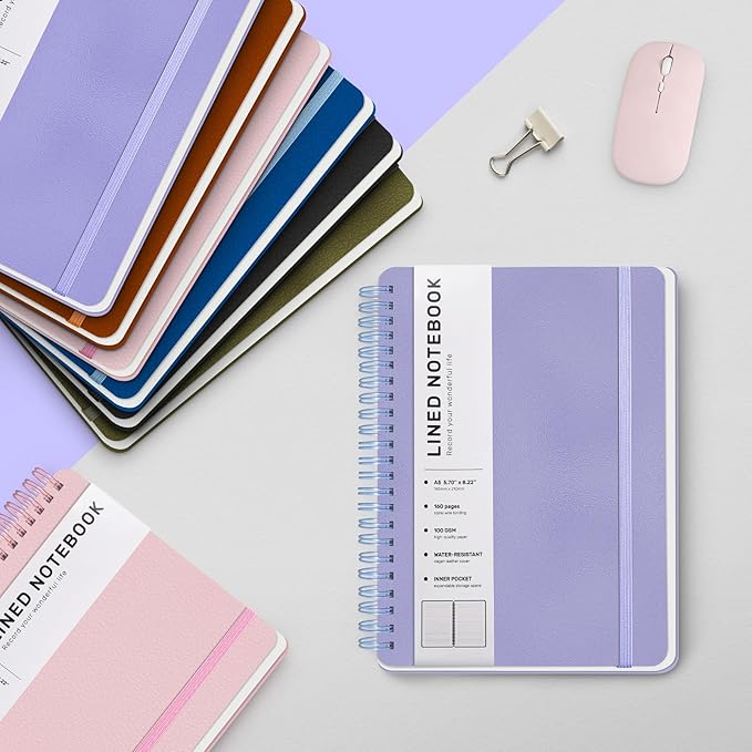 ABERLLS Lined Spiral Journal Notebook with 160 Pages, 8×5.7in, A5 Spiral Notebook, Journaling Notebooks for Work, School, Women, Men, College Ruled Spiral Notebook, Hardcover Leather Journals, Purple