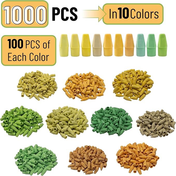 Mr. Pen- Pencil Erasers Toppers, 1000 Pack, Colorful, Latex Free, No Smudge | Mr Pen Erasers for Pencils