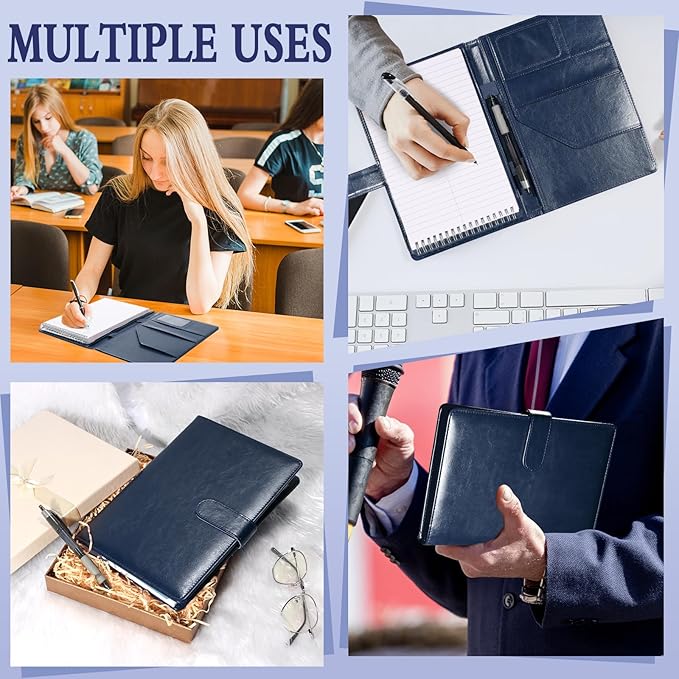 PU Leather Steno Pad Holder 6x9 Steno Pad Cover Business Padfolio Organizer Leather Cover Compatible With 6x9 Steno Notebook Portfolio Pocket Organizer With Pen Loop for Business Office(Dark Blue)