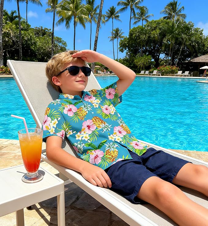 Enlifety 2-10T Kids Hawaiian Shirt Boys Short Sleeve Button Down Shirts Hawaii Summer Casual Blouse