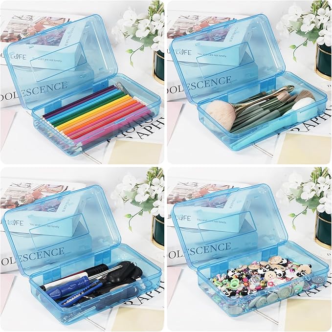 Colored Plastic Pencil Box, Large Capacity Pencil Case, Pencil Boxs for Kids Adults, Hard Crayon Box Storage with Snap-Tight Lid for School Office Supplies (Blue)