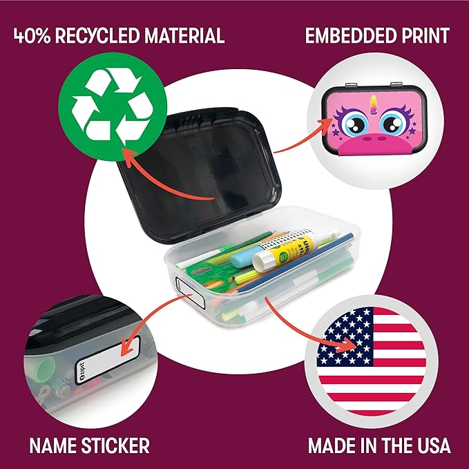 ZIPIT: Recycled Plastic Pencil Box - Pink Unicorn - Large Capacity Case, Character Stationery Organizer, School Supplies-Toy Holder, Snap Close, Kids
