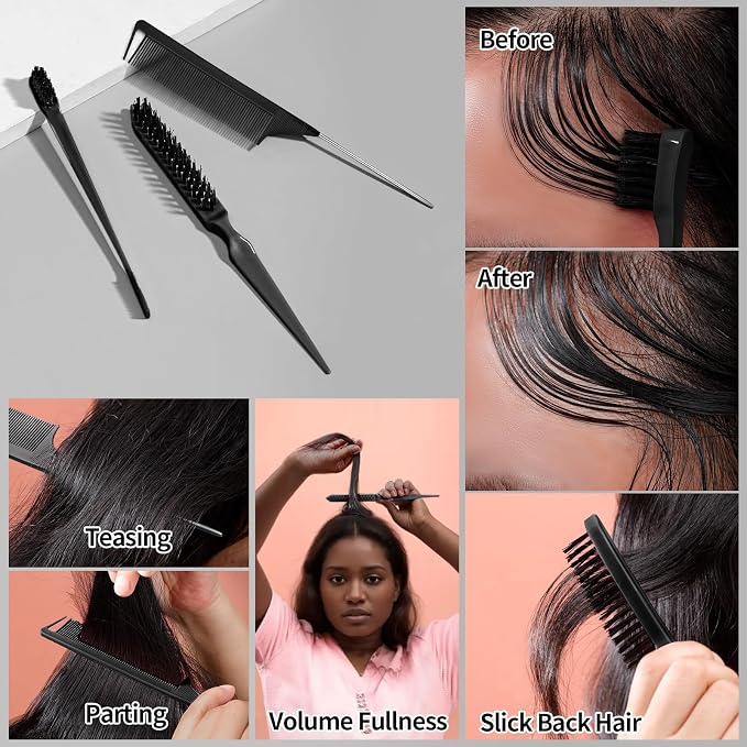 SWEET VIEW Hair Wax Stick & Slick Back Brush | Tames Flyaways, Frizz, Sleek Ponytails, Buns | Pomade/Balm/Gel Stick for Women, Styling Accessories for Girls