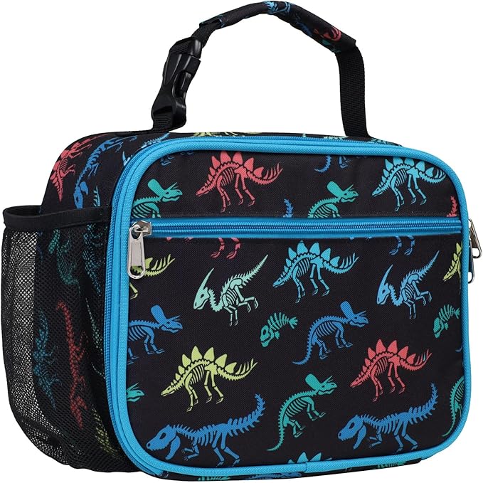 Bagseri Kids Lunch Bag Boys - Thermal Insulated Lunch Box Tote with Water Bottle Holder, Reusable Leak-Proof Kids Lunch Box for Daycare & School, Black Dinosaur Fossil (Containers Not Included)
