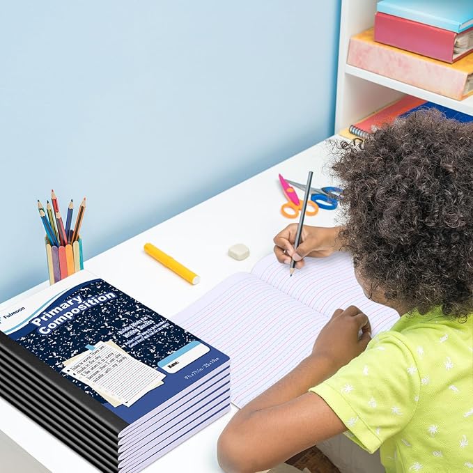 Fulmoon 24 Pack Primary Composition Notebook,Grade K-2 Journal Wide 3 Line Ruled,80 Pages,Marble Cover,7-1/2" x 9-3/4" Primary Writing Notebook for Kindergarten Preschool,1st 2nd Grad (Blue Color)