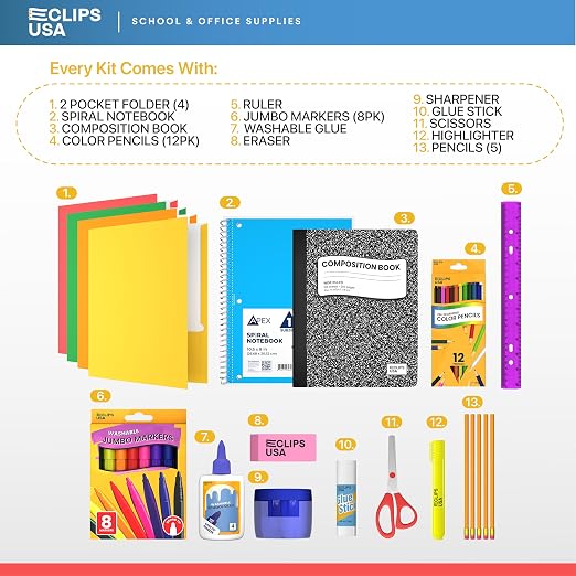 Middle School Supplies Kit 39 Piece School Supplies Kit Back to School Supplies Bundle School Supply Box for Kids Teens High School College Bulk Classroom Supplies with Notebooks Folders (12 Pack)